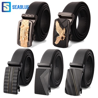 SEABLUES-เข็มขัดหนังแท้ 100% เข็มขัดออโต้ เข็มขัดผู้ชาย สายสีดำ เรียบหรู คลาสสิก ใส่ได้ทุกโอกาส KP-SSHA1