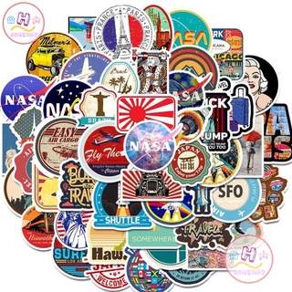 Sticker สติ๊กเกอร์ Travel H 36 ท่องเที่ยว 50ชิ้น เดินทาง นาซ่า นาซา NASA ตั้งแคมป์ แคมป์ เดิน ป่า แคมป์ปิ่ง วินเทจ อวกาศ