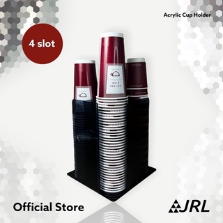 JRL ที่ใส่แก้วอคริลิค 4 ช่อง ทรงสี่เหลี่ยม - กล่องใส่แก้ว ฝา อคริลิค