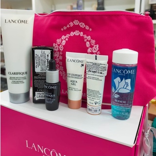 SET LANCOME 6 ชิ้น กระเป๋า1ใบสีชมพู โฟมล้างหน้า 50ml serum genifique 7ml UV GEL 10ml X 2 หลอด Bi facil 30ml