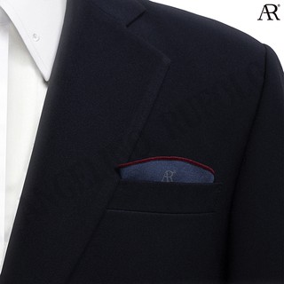 ANGELINO RUFOLO Pocket Square(ผ้าเช็ดหน้าสูท) ผ้าไหมทอผสมคอตตอนคุณภาพเยี่ยม ดีไซน์ 2IN1 Classic สีฟ้าเข้ม-เทา / สีดำ-ขาว