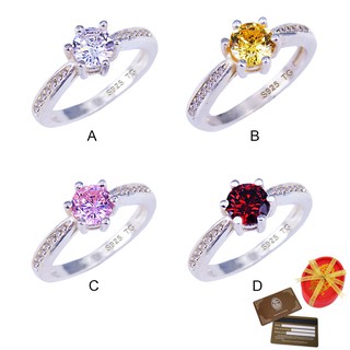 Tips Gallery แหวน เงินแท้ 925 เพชร CZ Hearts &amp; Arrows 1 กะรัต รุ่น  Diamond Solitaire Eternity Design มีให้เลือก 4 แบบ