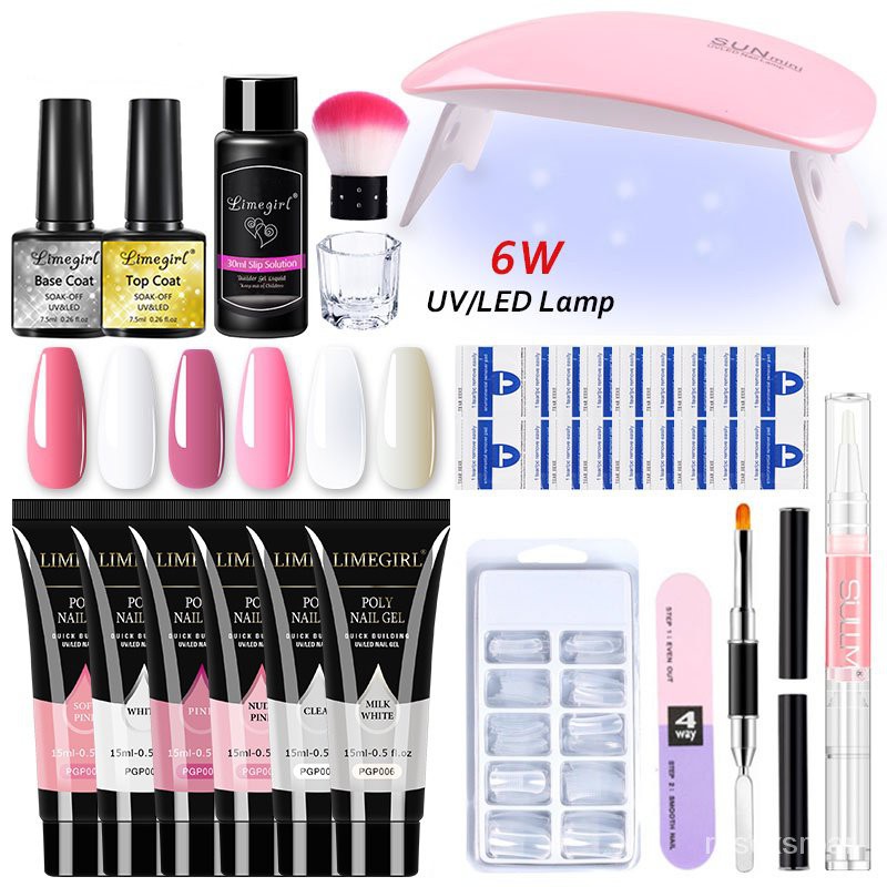 Limegirl Poly UV Gel Set 15ml Glitter Nail Polygel Kit for Nail Extension  Quick Building Clear Acrylic Gel With UV Lamp | Shopee Thailand