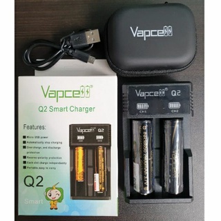 ถ่านและเครื่องชาร์จVapcell สีดำ18650 2000mAh 2ก้อน+เครื่องชาร์จ Q2 ของแท้