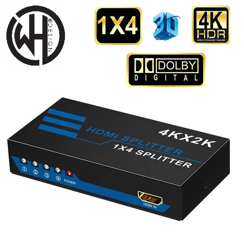 HDTV Splitter 1 in 4 Out 1x4 พอร์ต v1.4 ขับเคลื่อน 4K/2K Full Ultra HD