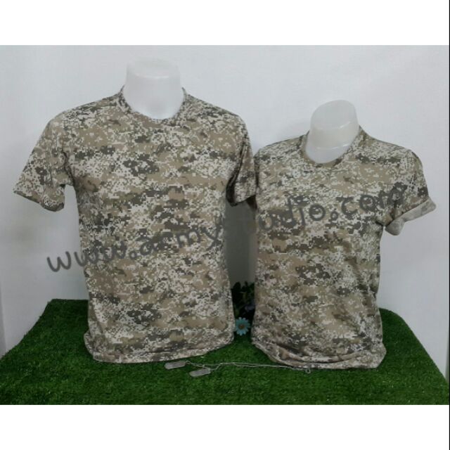 เสื้อยืดคอกลมลายพรางดิจิตอลน้ำตาล