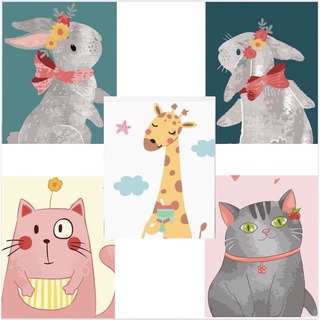 (สีกระปุก) DIY Paint by numbers ชุดภาพระบายสีตามตัวเลข Baby animals ไม่มีเฟรม