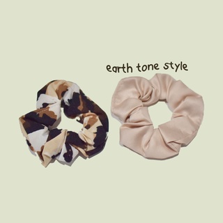 Brown and Nude Tone Graphic Scrunchies Hair Tie ยางมัดผมสีนู้ด น้ำตาล