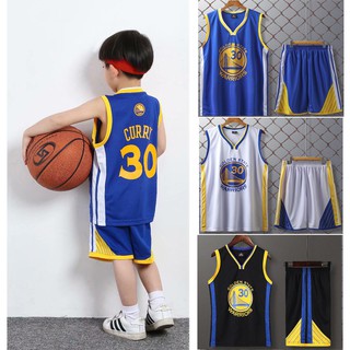 Kids NBA Golden State Warrior Jersey #30 Curry Jersey Tops+Shorts Basketball Jersey ชุดบาสเกตบอล เสื้อบาสเก็ Set