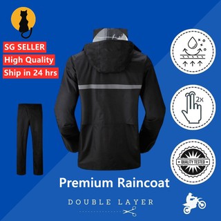 ✅[SG Ready Stock] High Quality Adult Waterproof Raincoat [top+ Pants] PVC night Reflect Hooded outdoor rainwear 防水雨衣