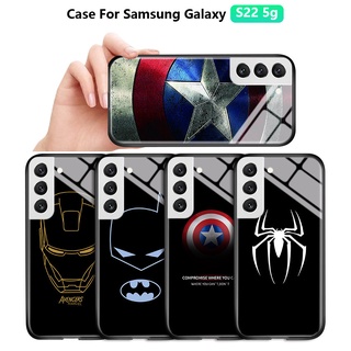 สําหรับ Samsung Galaxy S22 Ultra 5G S22 Plus S22 5Gเคสโทรศัพท์มือถือแบบแก้ว ลายซุปเปอร์ฮีโร่ ไอรอนแมน กัปตันอเมริกา สไปเดอร์แมน