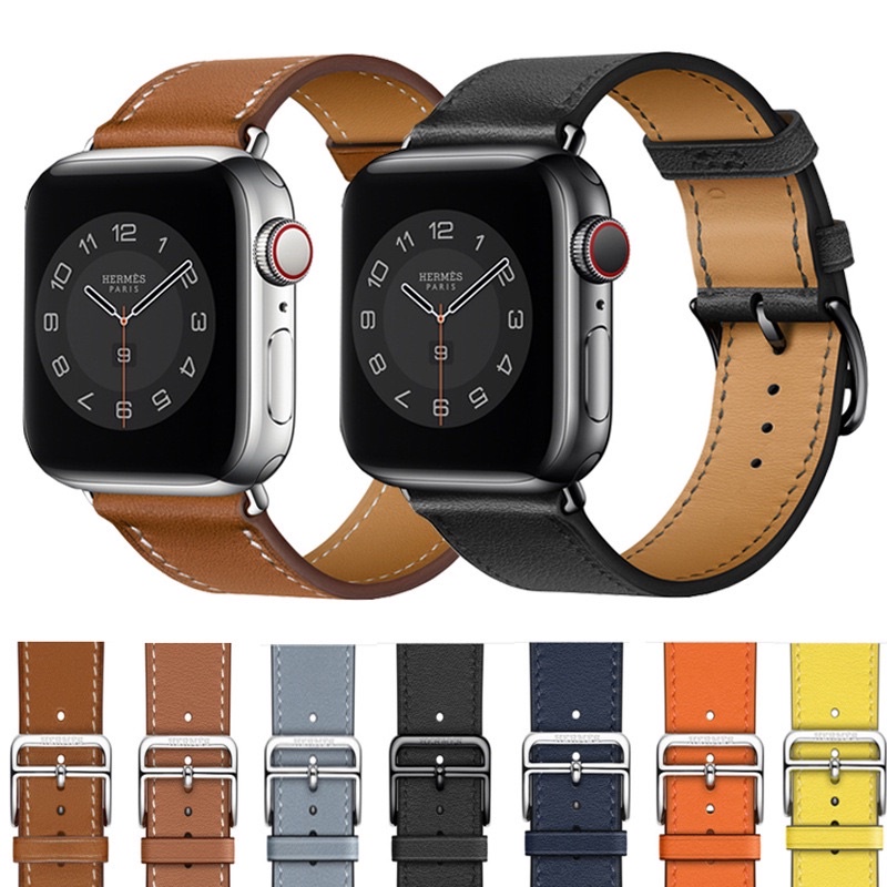 ( พร้อมส่งที่ไทย )สายนาฬิกาข้อมือ แบบหนัง สีพื้น สําหรับ Smart Watch 7 SE,6,5,4 3 2 1 X8MAx X7 HW37 T500