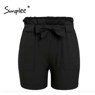 ‼️SALE‼️พร้อมส่ง Simplee Casual High Waist Sashes Black Short #สีดำ