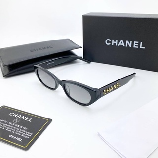 CHANEL GOLD LOGO CAT EYE SUNGLASSES แว่นตากันแดด แบรนด์ชาแนล ทรงแคทอาย ตัวหนังสือโลโก้สีทอง