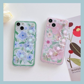 เคสโทรศัพท์มือถือแบบนิ่ม TPU ใส ลายดอกไม้ พร้อมสายโซ่คล้อง สําหรับ iPhone 13 12 11 Pro Max 12 Mini X XR XS Max SE2020 8 7 6 6s Plus