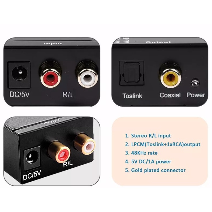 GC0068 Analog To Digital Audio Converter L/R RCA Coaxial Optical Toslink SPDIF output converter อะแดปเตอร์สำหรับทีวี