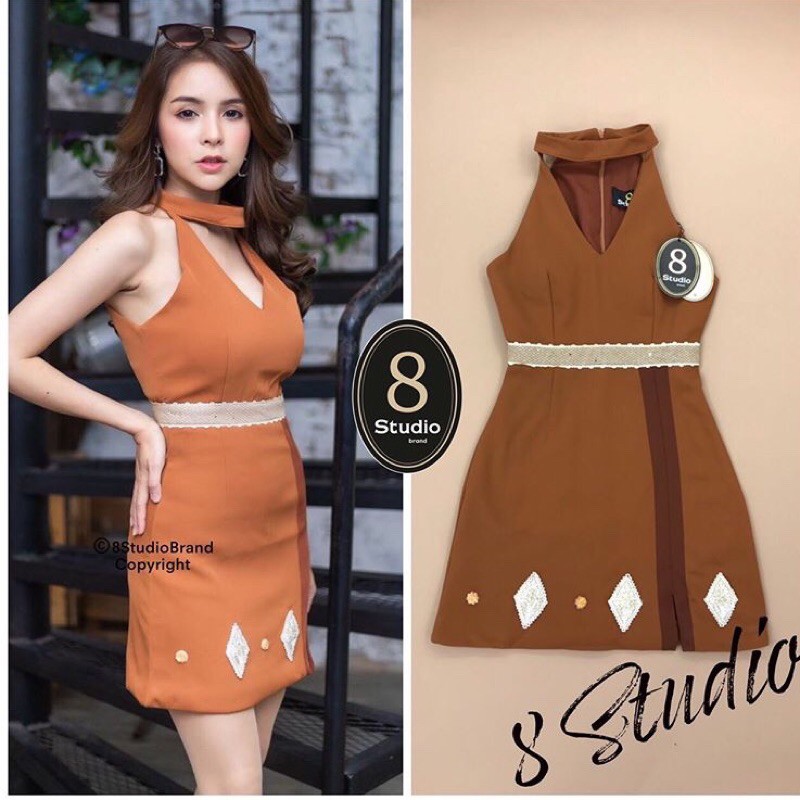 เดรสสั้นสีส้ม8studio