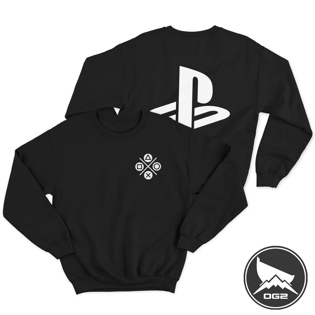 เสื้อสเวตเตอร์โลโก้เกม playstation ps G026 คอกลม OG2 2D G