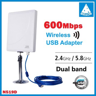 600Mbps 5G+2.4GHz Power Amplifier Chips สัญญาณ รับ Wifi ได้ระยะไกล  High Power Wifi Antenna USB Adapter Melon N519D