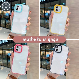 เคส ใช้สำหรับiPซิลิโคนนุ่ม เคสใส เคสเหลี่ยมขอบถอดออกได้กล้อง สีลูกกวาด ทุกรุ่น#024