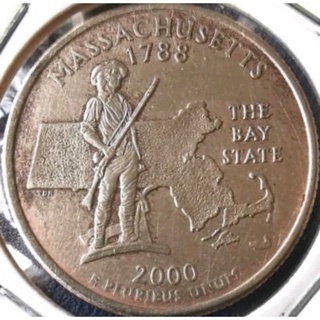 เหรียญ​ต่างประเทศ​ ส​ห​รัฐ​อเมริกา​ USA, 25 Cent, States Quarter, Massachusetts, ใช้แล้ว,#0683L