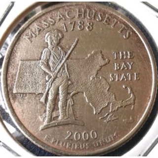 เหรียญ​ต่างประเทศ​ ส​ห​รัฐ​อเมริกา​ USA, 25 Cent, States Quarter, Massachusetts, ใช้แล้ว,#0683L