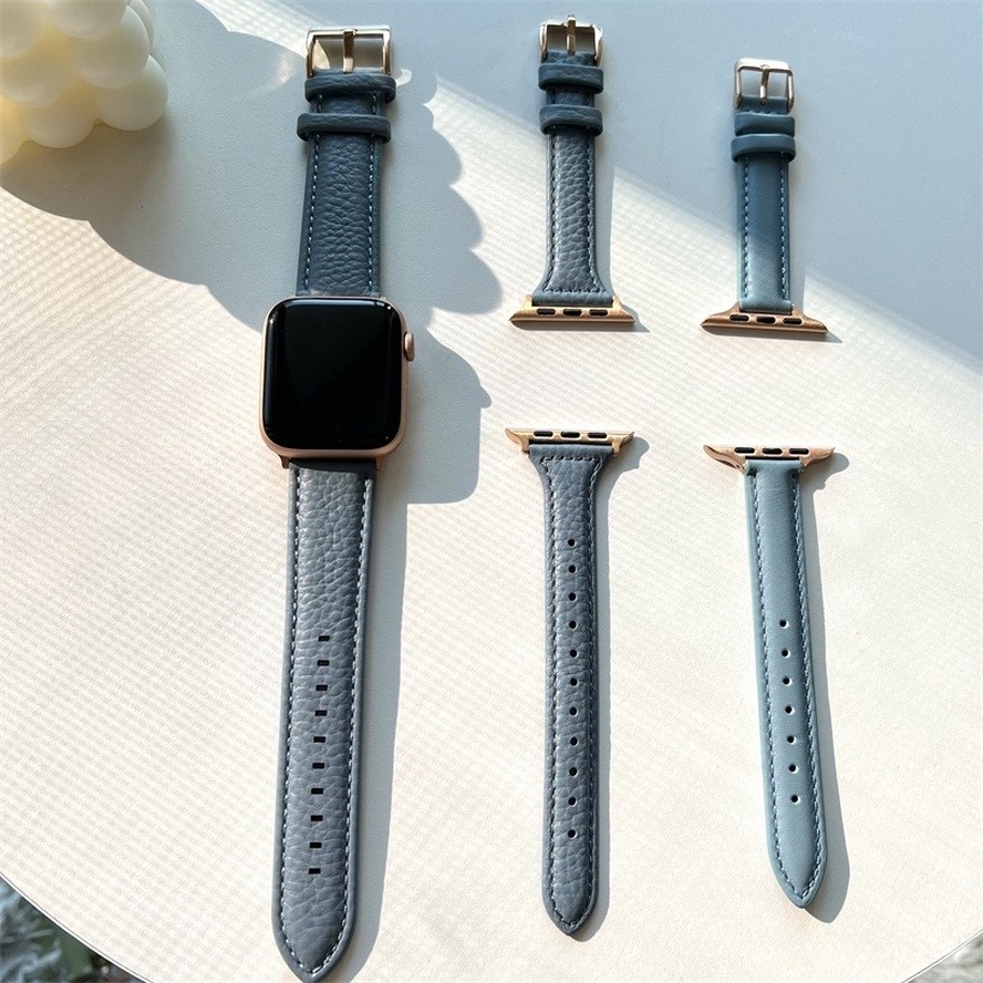 สายนาฬิกาข้อมือหนัง แบบบาง สําหรับ Apple Watch Series 7 6 SE 5 4 3 2 1 iWatch 45 มม. 41 มม. 44 มม. 40 มม. 42 มม. 38 มม.