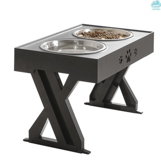 (H2106) Adjustable Elevated Dog Bowl Table with Double Stainless Steel Bowl Raised Dogs Stand for Cat Pet Antislip Detachable Water Feeder