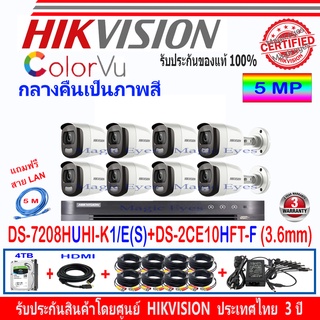 Hikvision ColorVu กล้องวงจรปิด 5MP รุ่น DS-2CE10HFT-F 3.6mm (8)+ DVR รุ่น DS-7208HUHI-K1/E(S)(1)+ อุปกรณ์ชุดครบเซ็ท