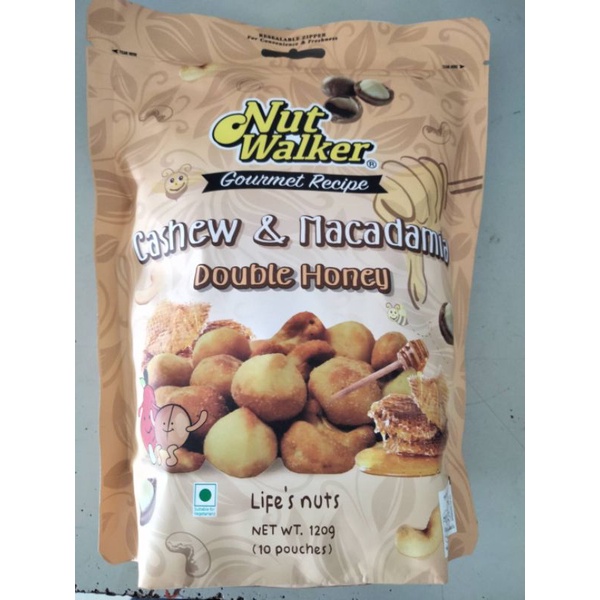 Nut Walker Double Honey Cashew and Macadamia เมล็ดมะม่วงหิมพานต์ และเเมคคาดาเมีย เคลือบแคลง  120g.รา