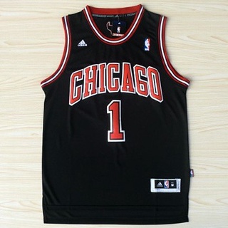 เสื้อกีฬาแขนสั้น ลาย NBA Jersey Chicago Bulls No.1 Rose JNbbil41JEnjfk18 สีดํา