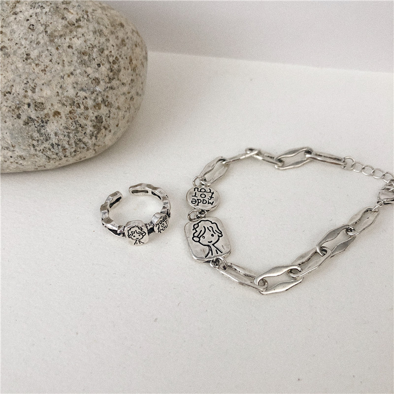 เกาหลี East Gate Retro Old เด็กเงินยี่ห้อ ins สร้อยข้อมือแหวนบุคลิกภาพ original design แฟชั่นสาว