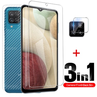 For Samsung Galaxy A12 M12 Soft Back Carbon Fiber Film + Tempered Glass For  A 12 Front Screen Protector With Lens Film