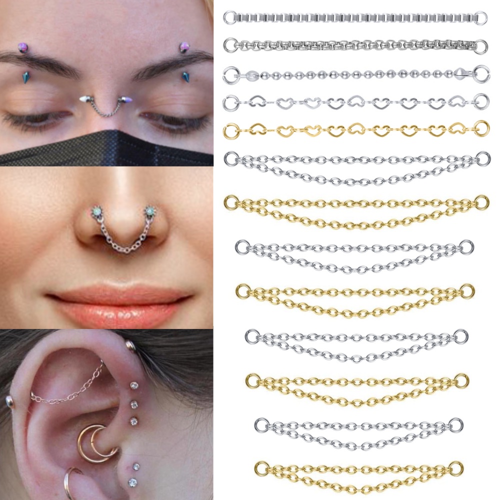 เครื่องประดับโซ่ต่างหูสแตนเลสสไตล์พังก์ 1 ชุด 316L