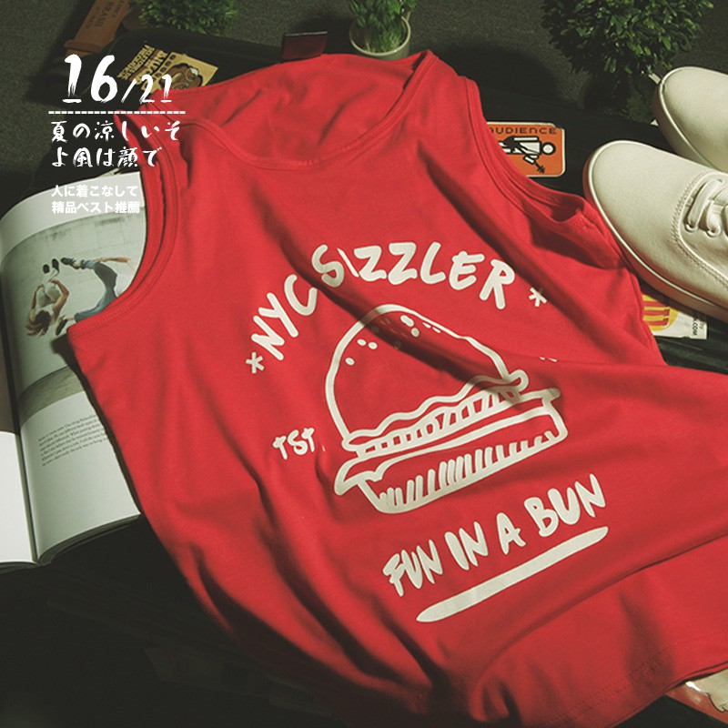 เสื้อกล้ามชาย สีแดง ลาย Nyc Sizzler