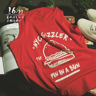 เสื้อกล้ามชาย สีแดง ลาย Nyc Sizzler