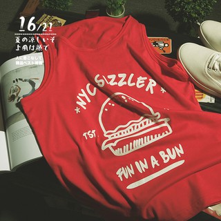 เสื้อกล้ามชาย สีแดง ลาย Nyc Sizzler