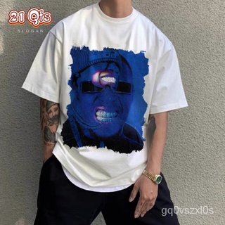 คอลูกเรือเสื้อยืดคอกลม#$21 สินค้าเดิม/เสื้อยืดคอกลม/Street Style Collection/Klein Blue&amp;Reflective teeth/สีดำ&amp;สีขาว^!ผ้าฝ