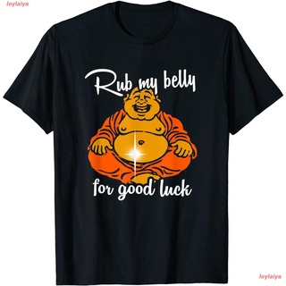 Rub My Belly For Good Luck Funny Buddha T-Shirt เสื้อยืดผู้ชาย ลายการ์ตูนพิมพ์ลายเสื้อลายการ์ตูนผู้หญิง คอกลม สินค้าพร้อ