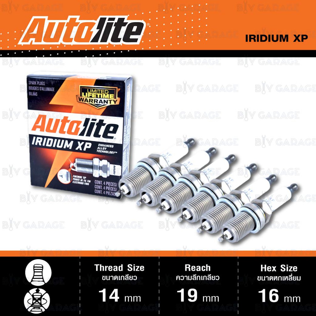 หัวเทียน AUTOLITE XP3924 ขั้ว IRIDIUM 6 หัว ใช้สำหรับ Corolla, Vios, Lancer , Triton [ ใช้แทน BKE5EI