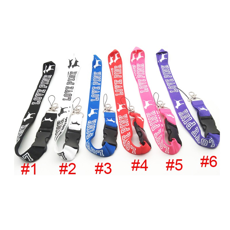 สายรัดสีชมพู 6 สี Love เชือกเส้นเล็กสีชมพูพร้อมหัวเข็มขัดพลาสติกสำหรับสายรัดโทรศัพท์มือถือและบัตรประจำตัว