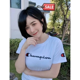 เสื้อยืดแขนสั้นปักลายแชมป์เปี้ยน(เนื้อผ้าคอตตอน❗️)ใส่ได้ทั้งชายและหญิง