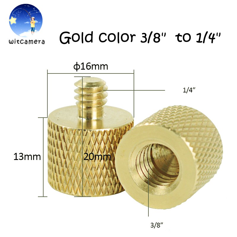 Gold color 3/8" to 1/4" Tripod Thread Screw Adapter Brassทองเหลือง 3/8" เปลี่ยน 1/4" ขาตั้งกล้อง อะแดปเตอร์ สกรูทองเหลือ
