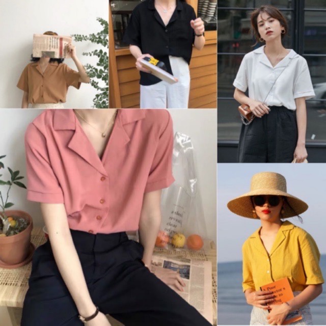 เสื้อเชิ้ตแขนสั้นสำหรับสุภาพสตรี เสื้อเชิ้ตผู้หญิงสีพื้น