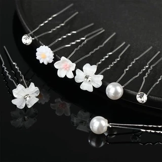 NIMENG 20 ชิ้นดอกไม้ Hairpin Stick งานแต่งงานคริสตัลเพิร์ล Hairpin เจ้าสาว Tiara U รูปคลิปผม