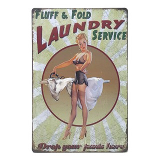 ป้ายสังกะสีวินเทจ Fluff &amp; Fold Laundry Service