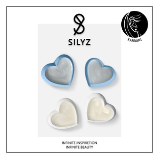 Silyz ต่างหูหัวใจสีฟ้าขาว ต่างหู Heart of the Ocean Stud S-132-133