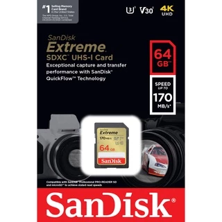 (ส่งด่วน/ขายส่ง) SANDISK SDcard Extreme 64 GB (170/80MB/s, R/W) UHS-I U3 C10 V30 4K sdcard แท้ memory card SD card กล้อง