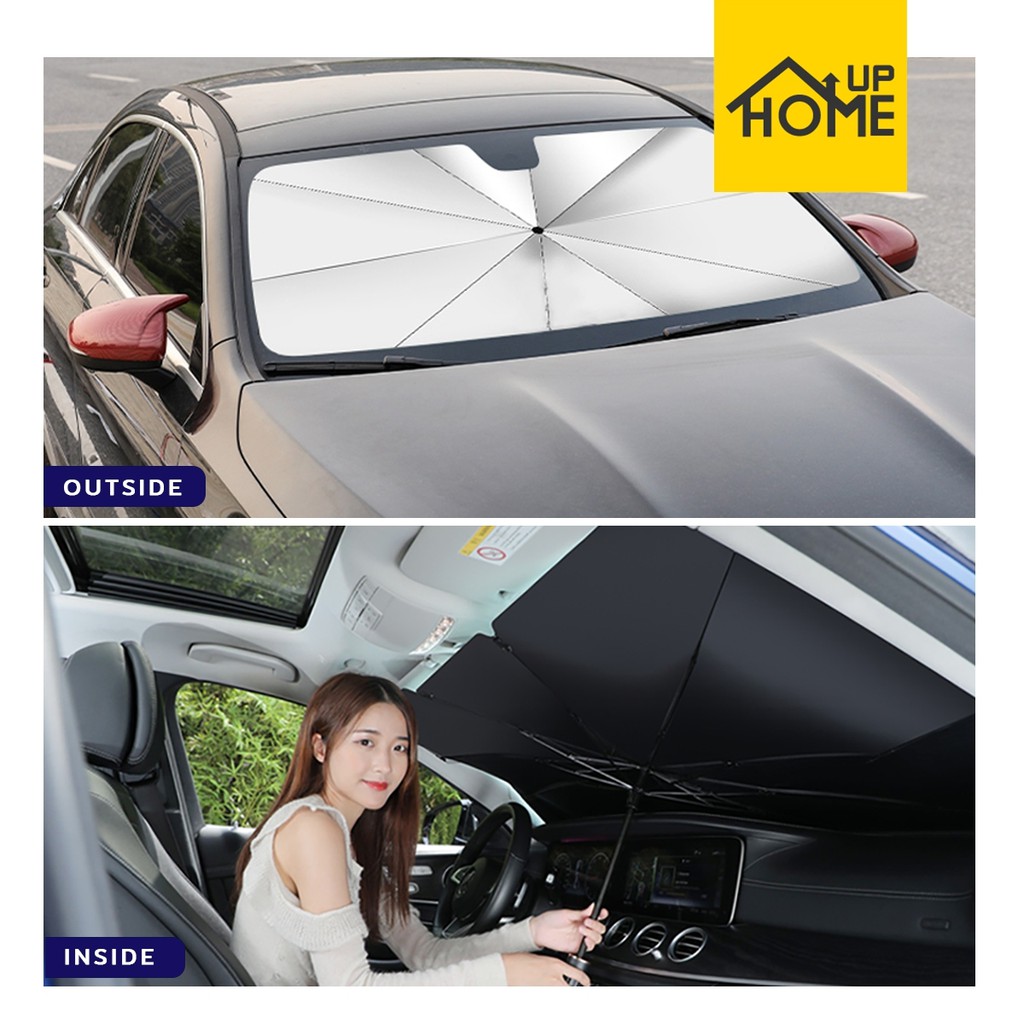 [ลูกค้าใหม่ 1฿] ร่มกันแดดในรถ ม่านบังแดด กันUV ที่บังแดดในรถยนต์  แถมกระเป๋าหนัง / HomeUP