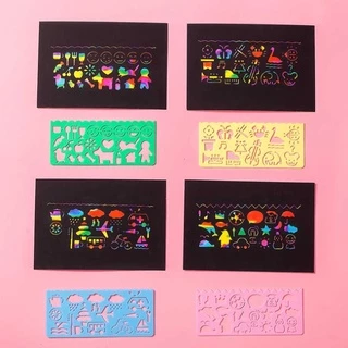 เซ็ตกระดาษขุด50แผ่น 32k ดำ 13*19 ซม ขุดสีรุ้ง ไม้บรรทัดวาดรูป